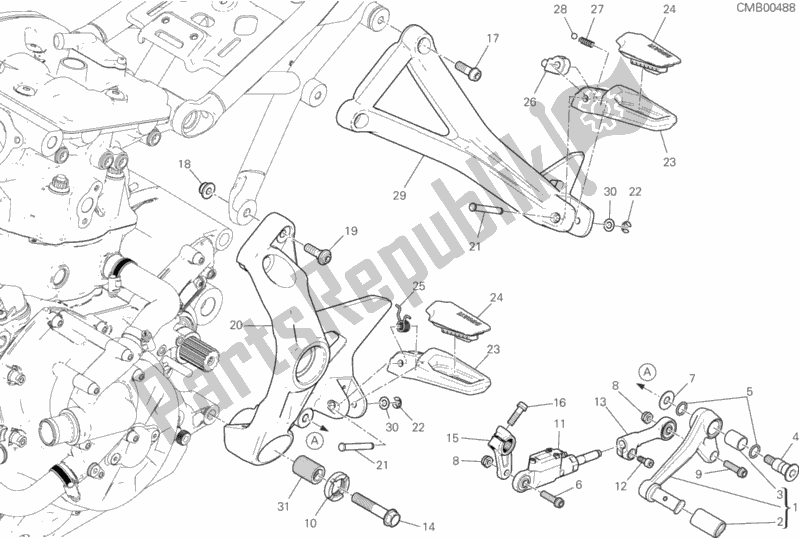 All parts for the Footrests, Left of the Ducati Monster 1200 25 TH Anniversario USA 2019
